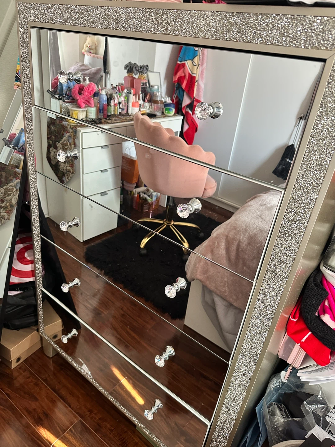 Mirrored 5-Drawer Chest with Crystal Knobs - photo 5