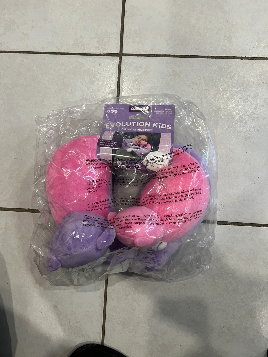 Cabeau Evolution Kids Airplane Travel Pillow - Purple/Pink Cat