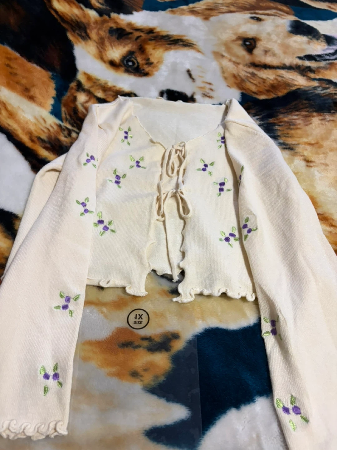 Cream Embroidered Cardigan