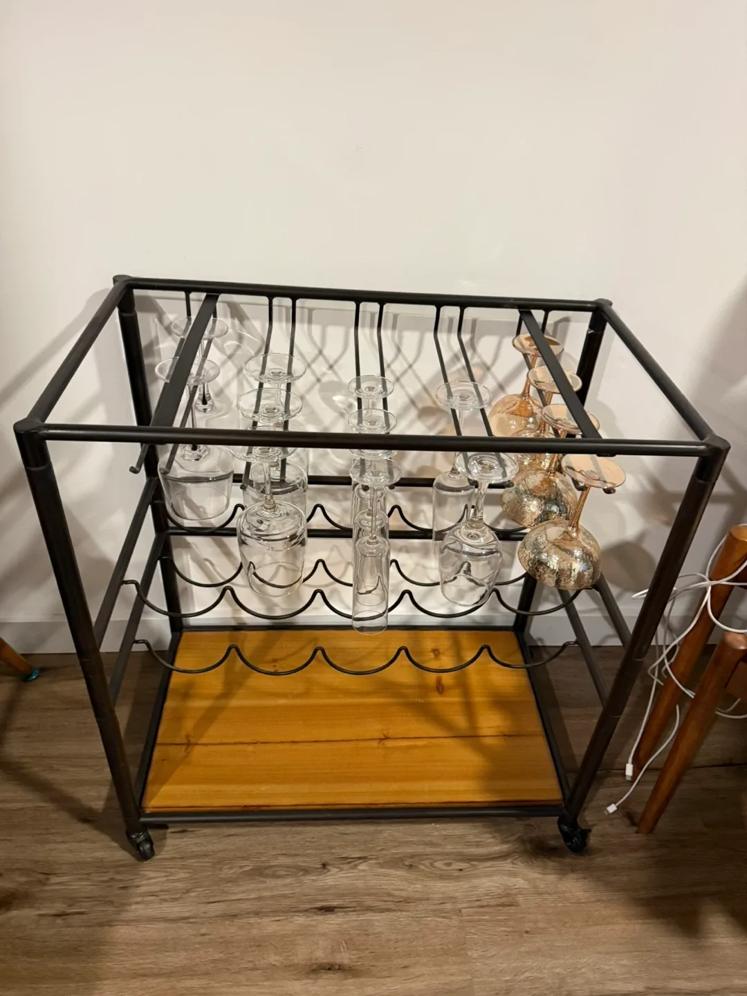 Rolling Bar Cart with Removable Tray — Wood & Metal - photo 4