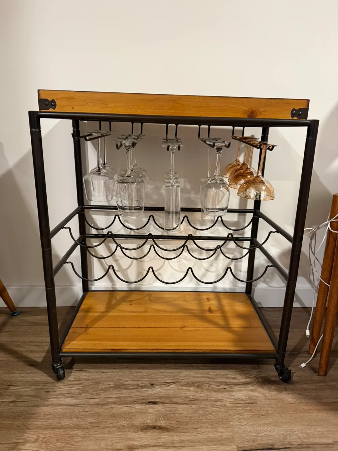 Rolling Bar Cart with Removable Tray — Wood & Metal