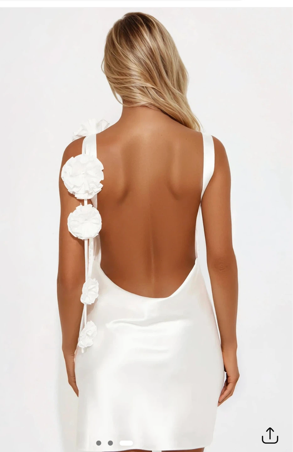 White Satin Dress with Floral Embellishment - photo 3