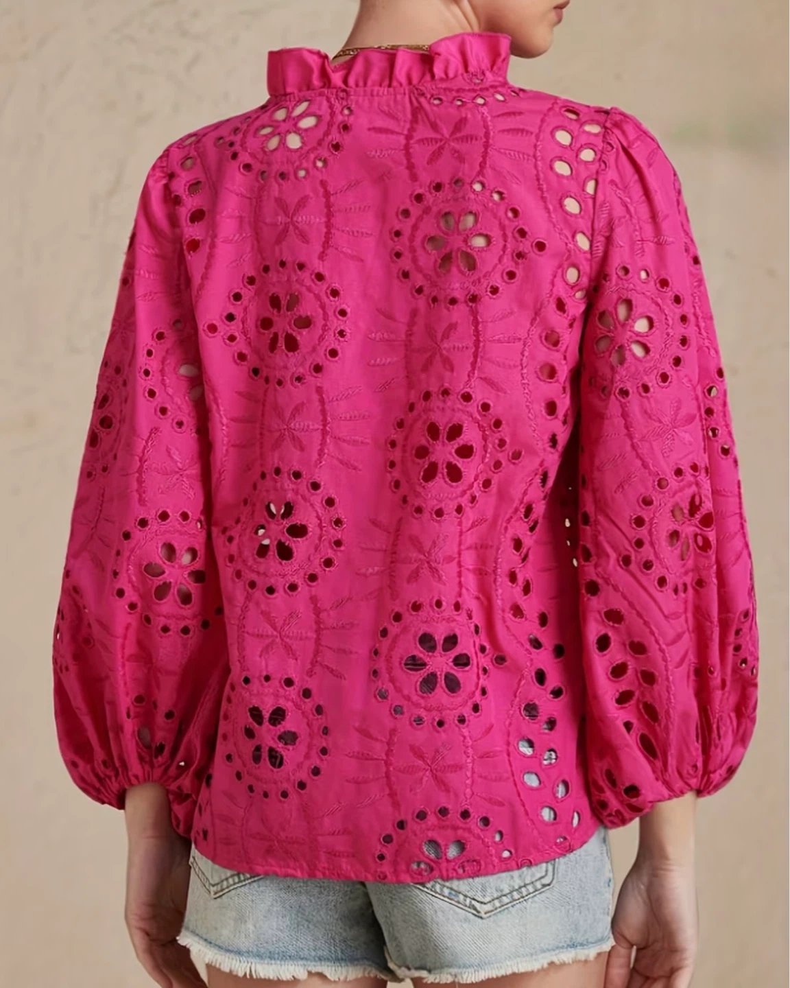 Women's Broderie Anglaise Blouse - Fuchsia 🩷🩷🩷 - photo 2