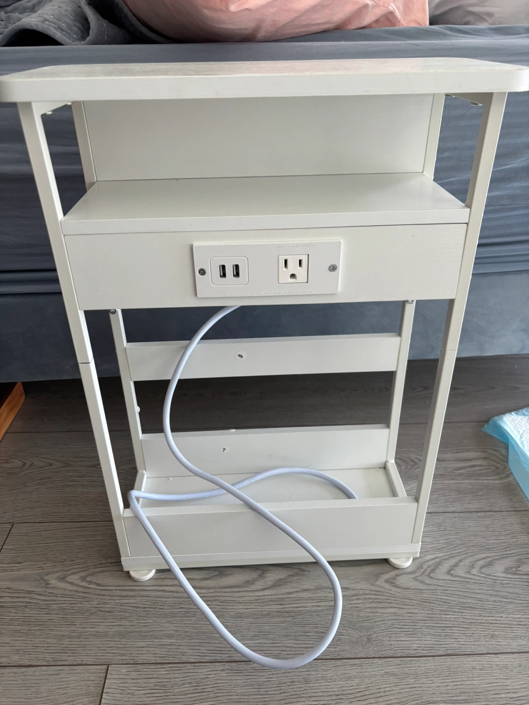 White Nightstand with Power Outlet