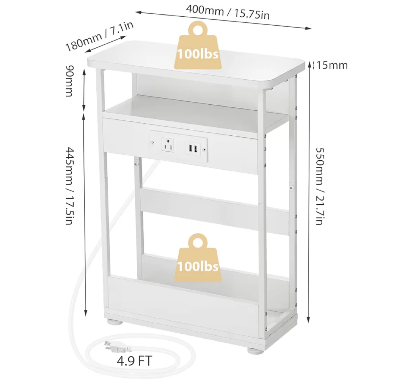 White Nightstand with Power Outlet - photo 4