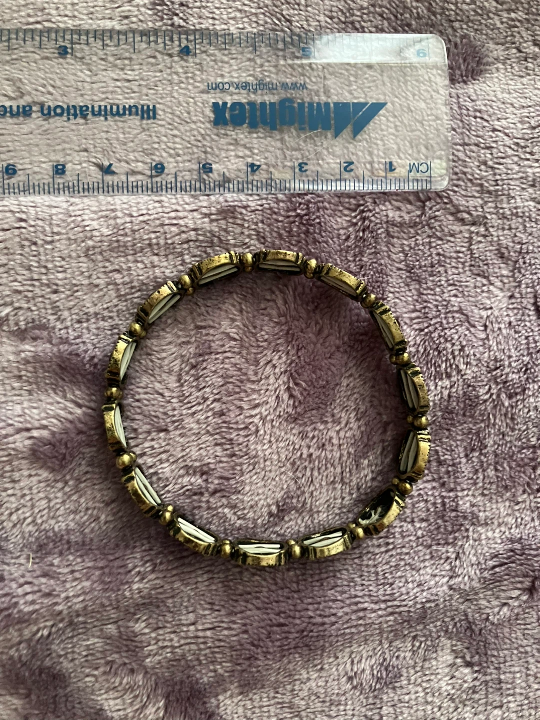Vintage Gold Tone & Red Gemstone Stretch Bracelet - photo 2