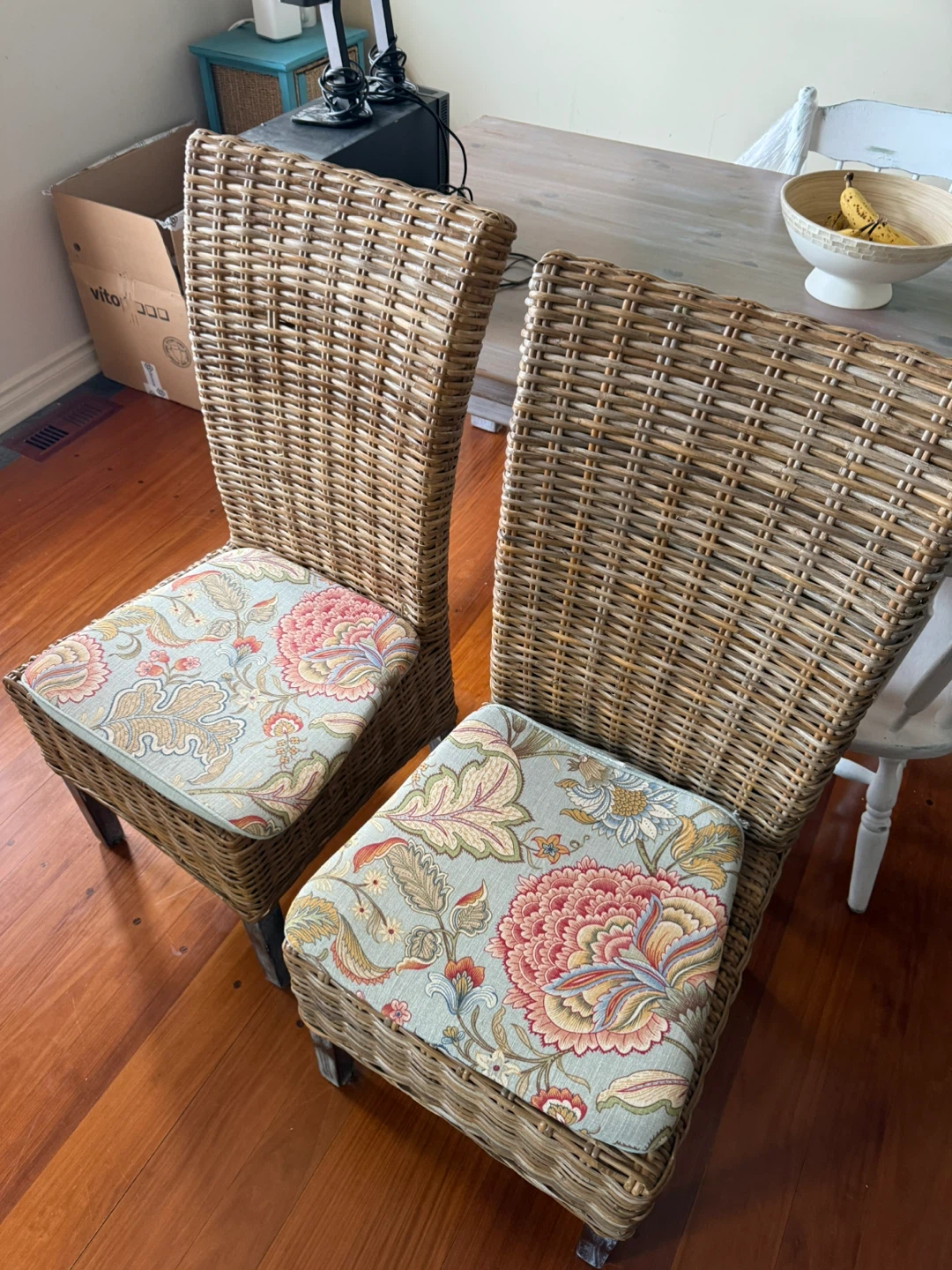 Wicker Dining Chairs with Floral Cushions (Set of 2)