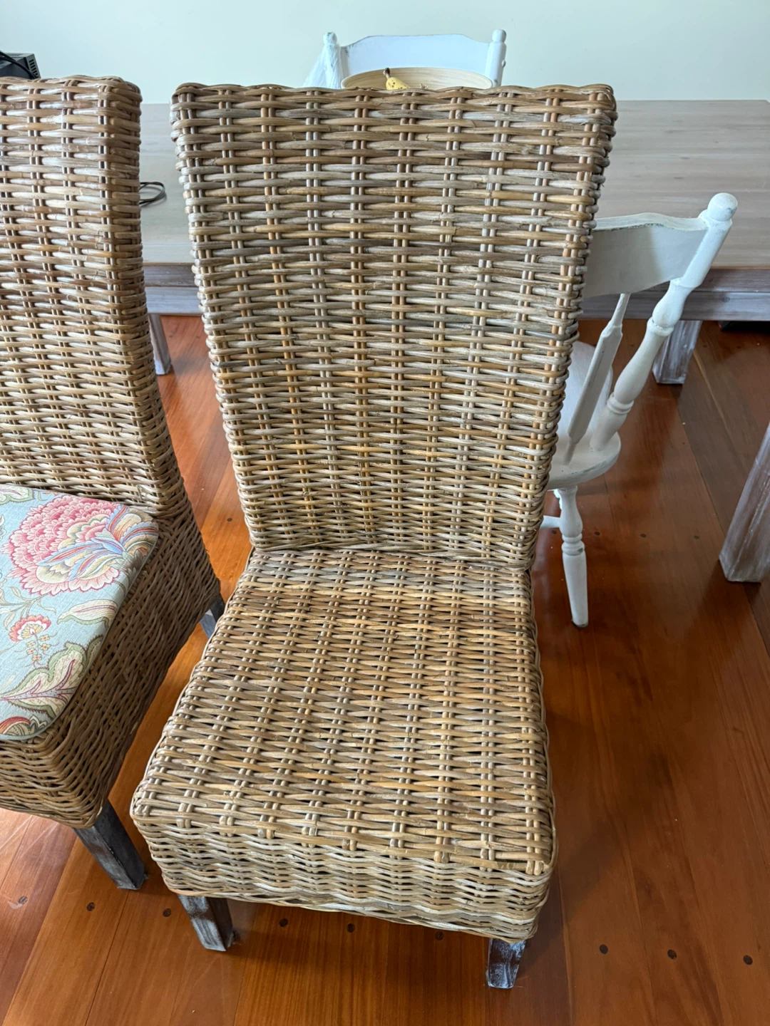 Wicker Dining Chairs with Floral Cushions (Set of 2) - photo 2