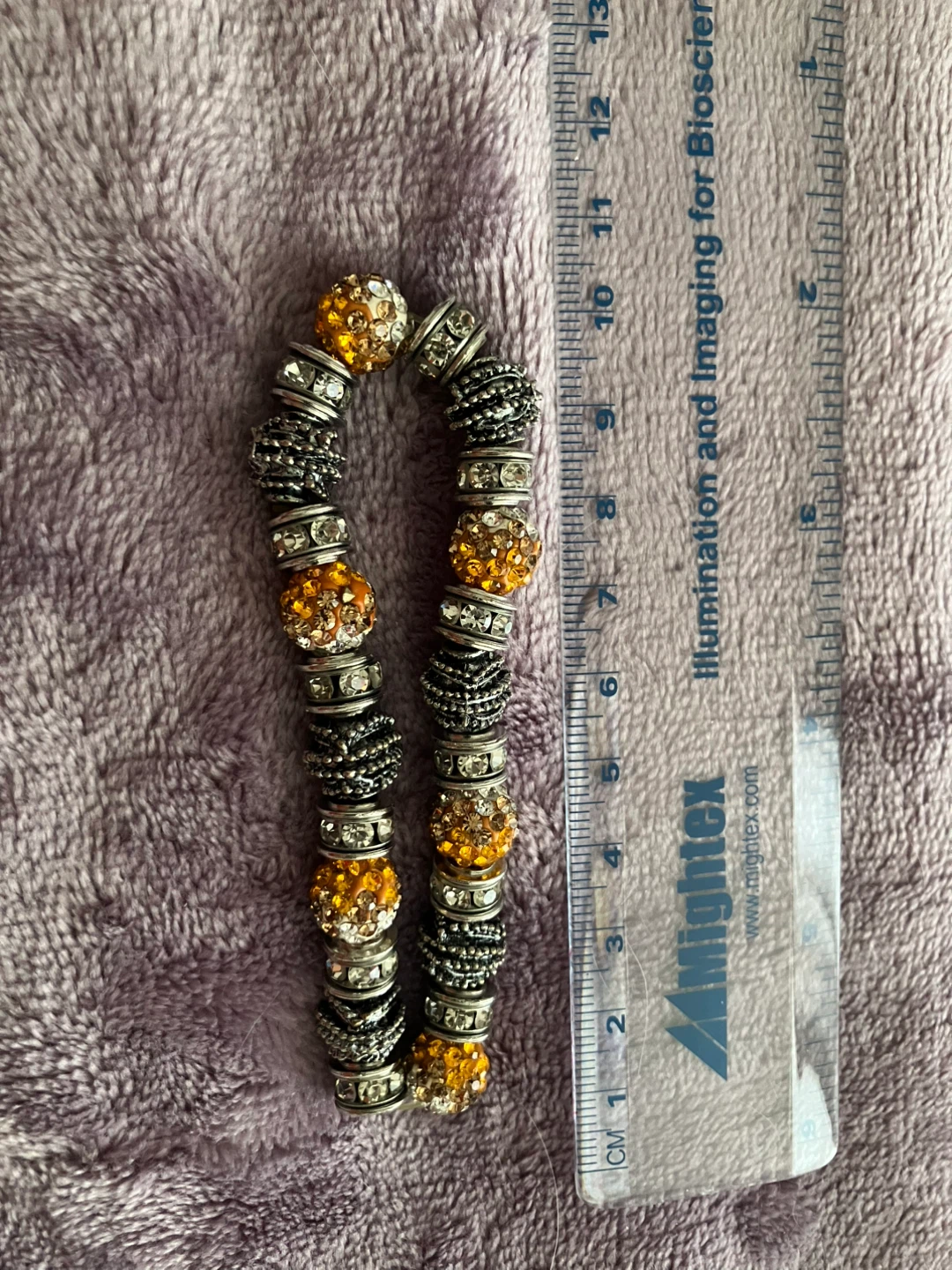 Beaded stretch Bracelet - Silver Tones with Amber Rhinestones - photo 2