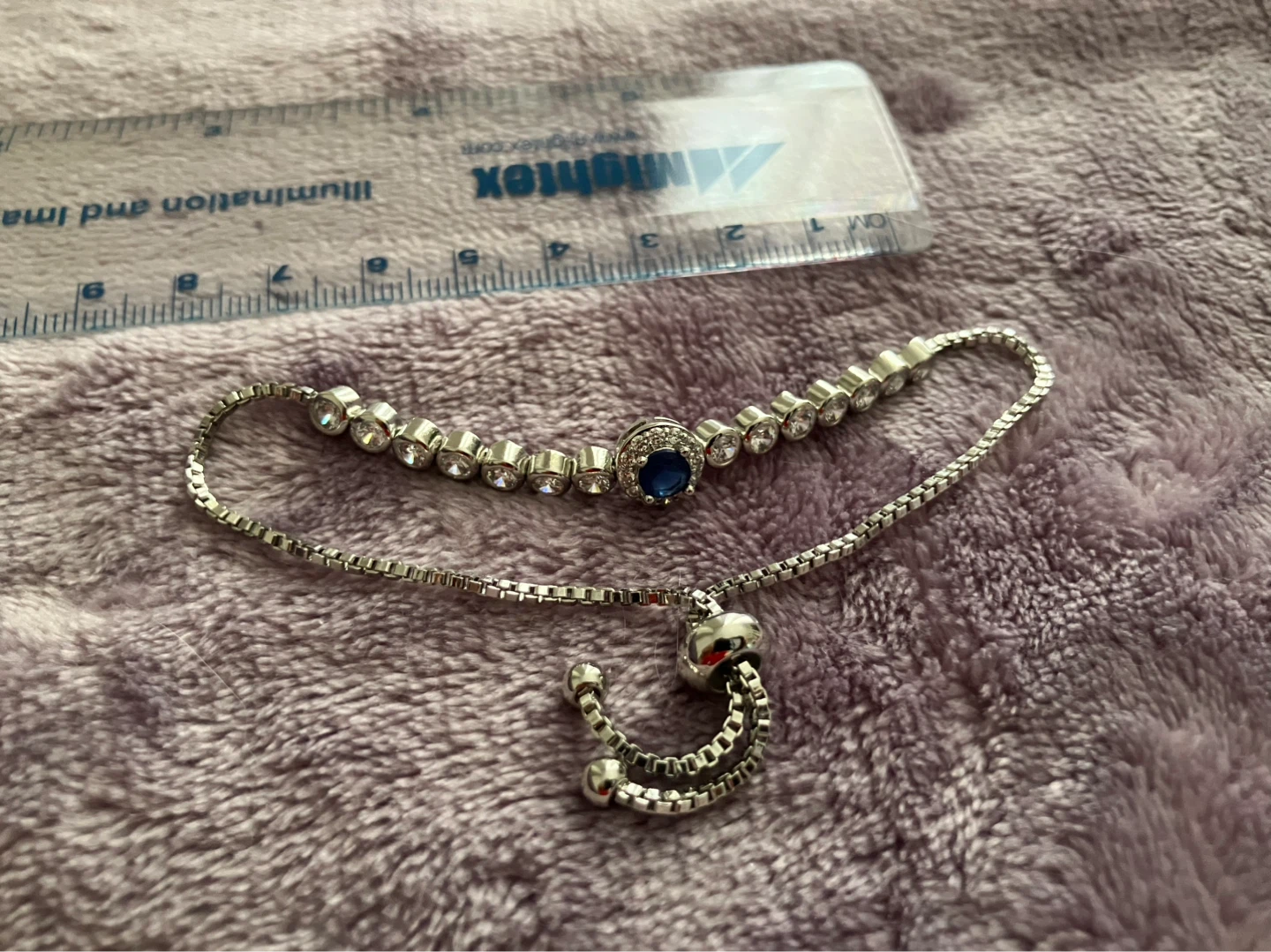 Adjustable Crystal and Blue Stone Silver Bracelet - photo 2