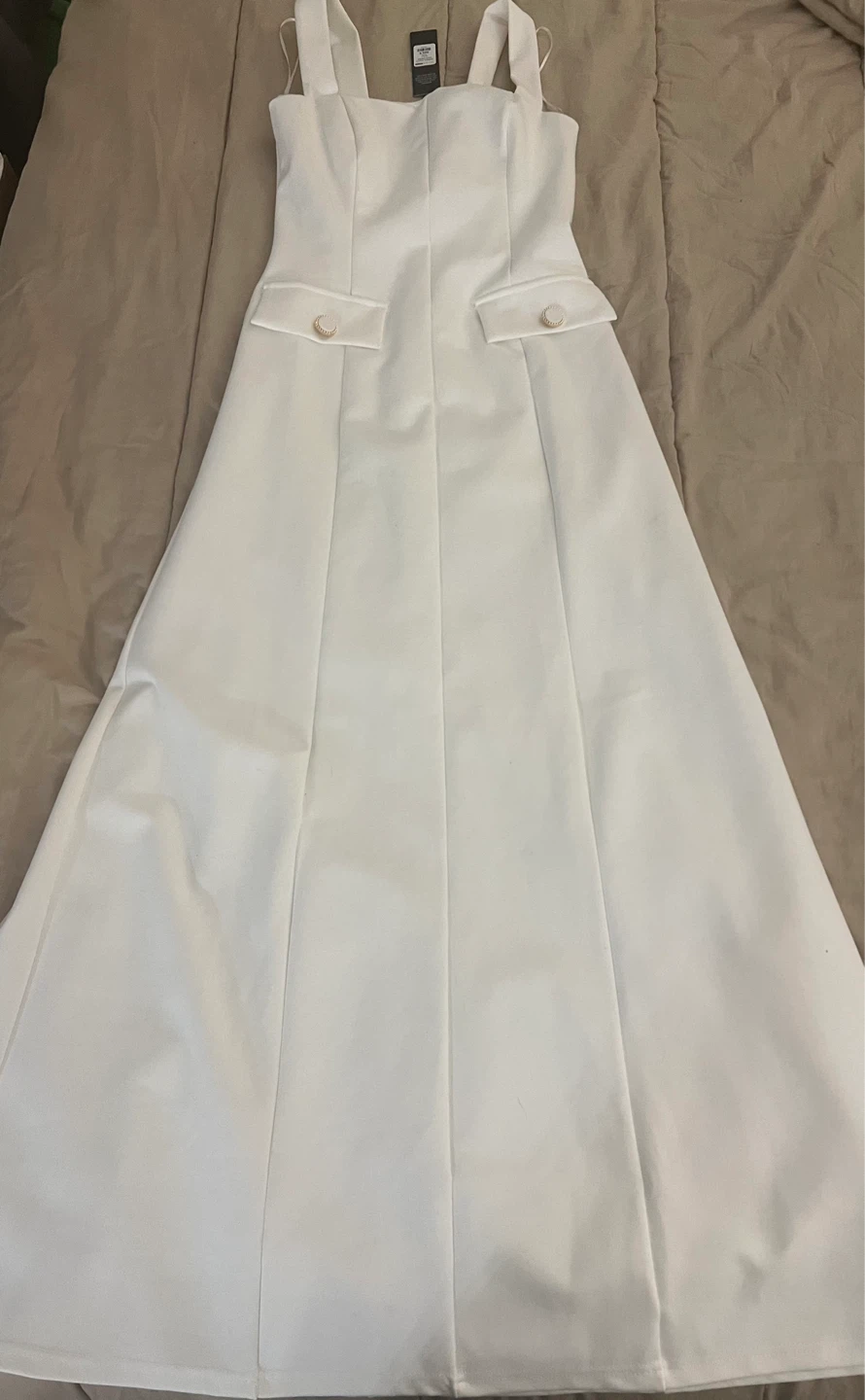 White Maxi Dress with Decorative Buttons - photo 2