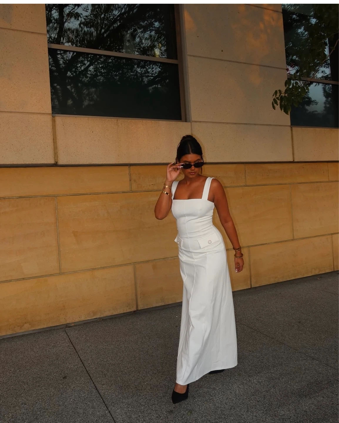White Maxi Dress with Decorative Buttons