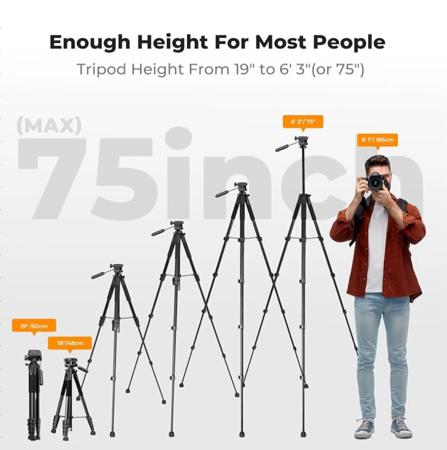 Heavy Duty Tripod, 75" Lightweight Portable Travel - photo 4