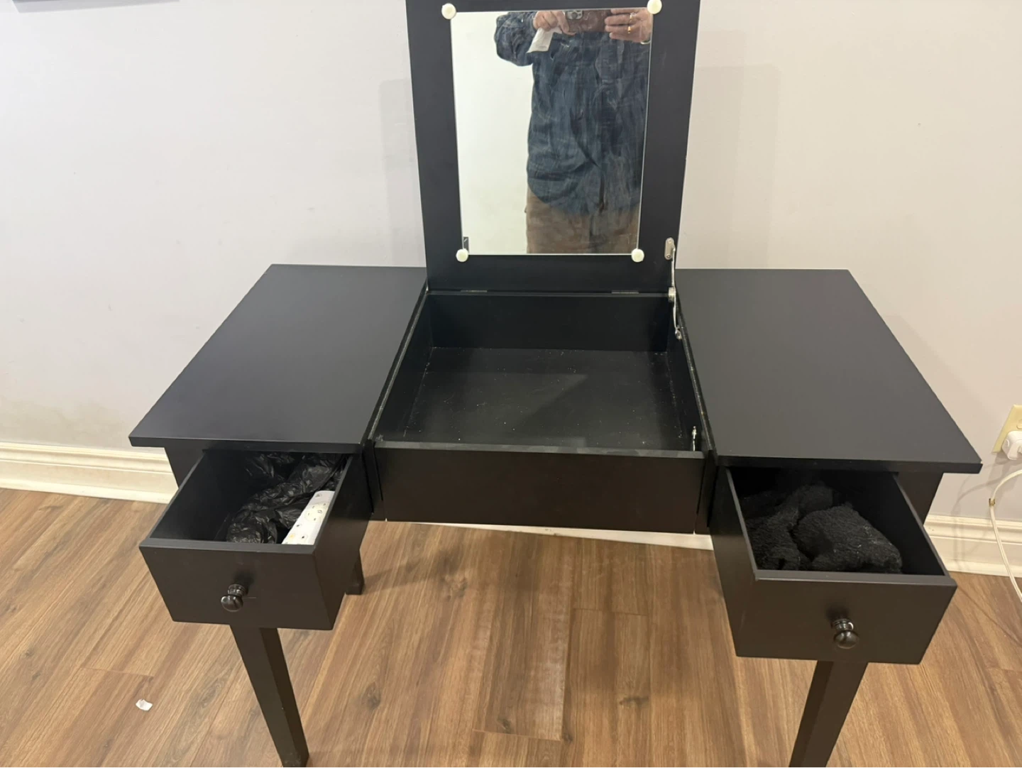 Black Vanity Desk with Mirror and Storage - photo 3