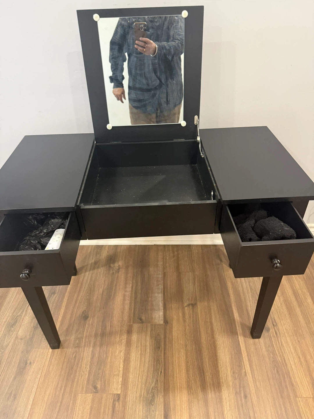 Black Vanity Desk with Mirror and Storage - photo 2