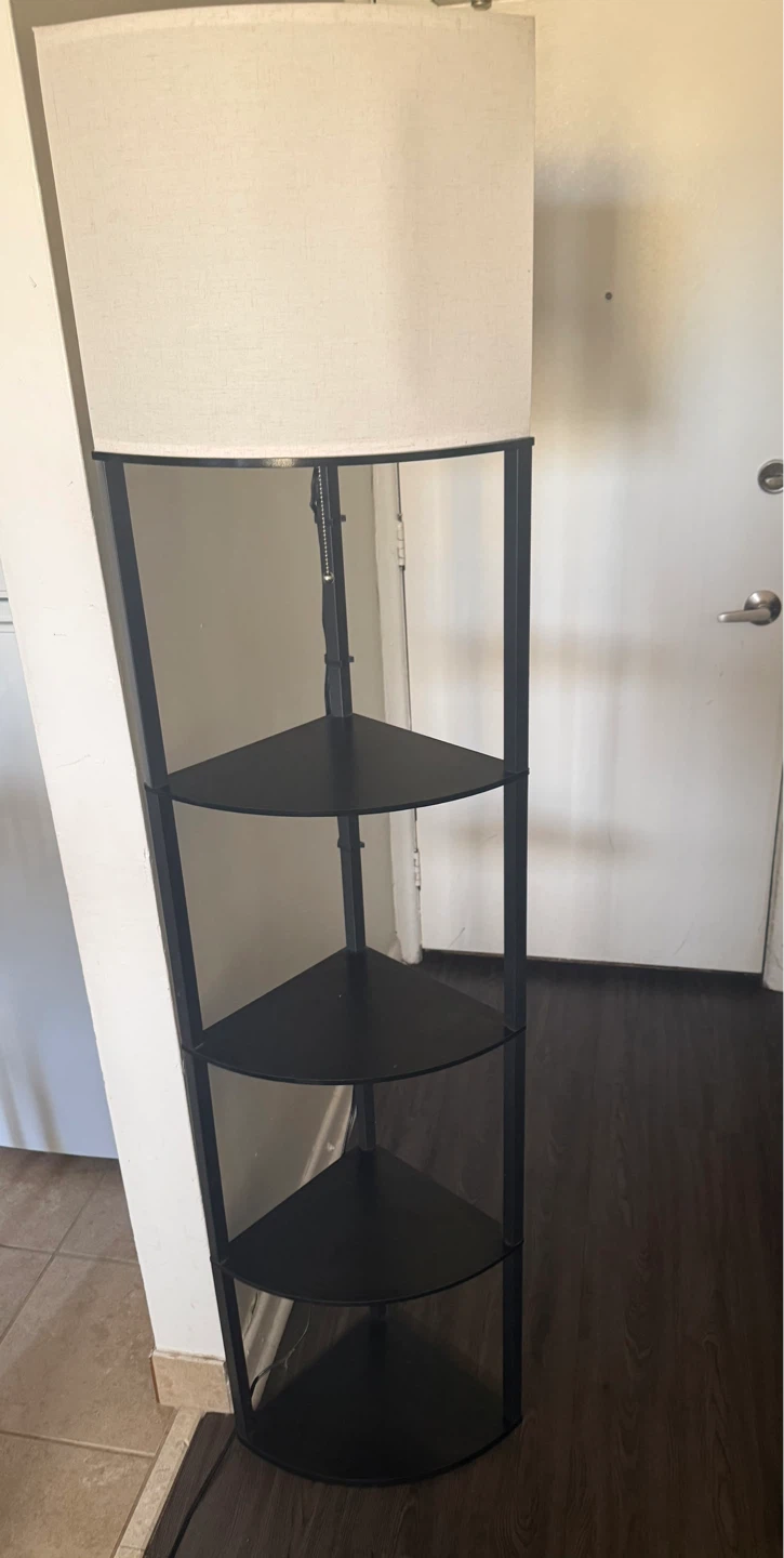 Black Metal Corner Shelf Floor Lamp with White Shade - photo 2