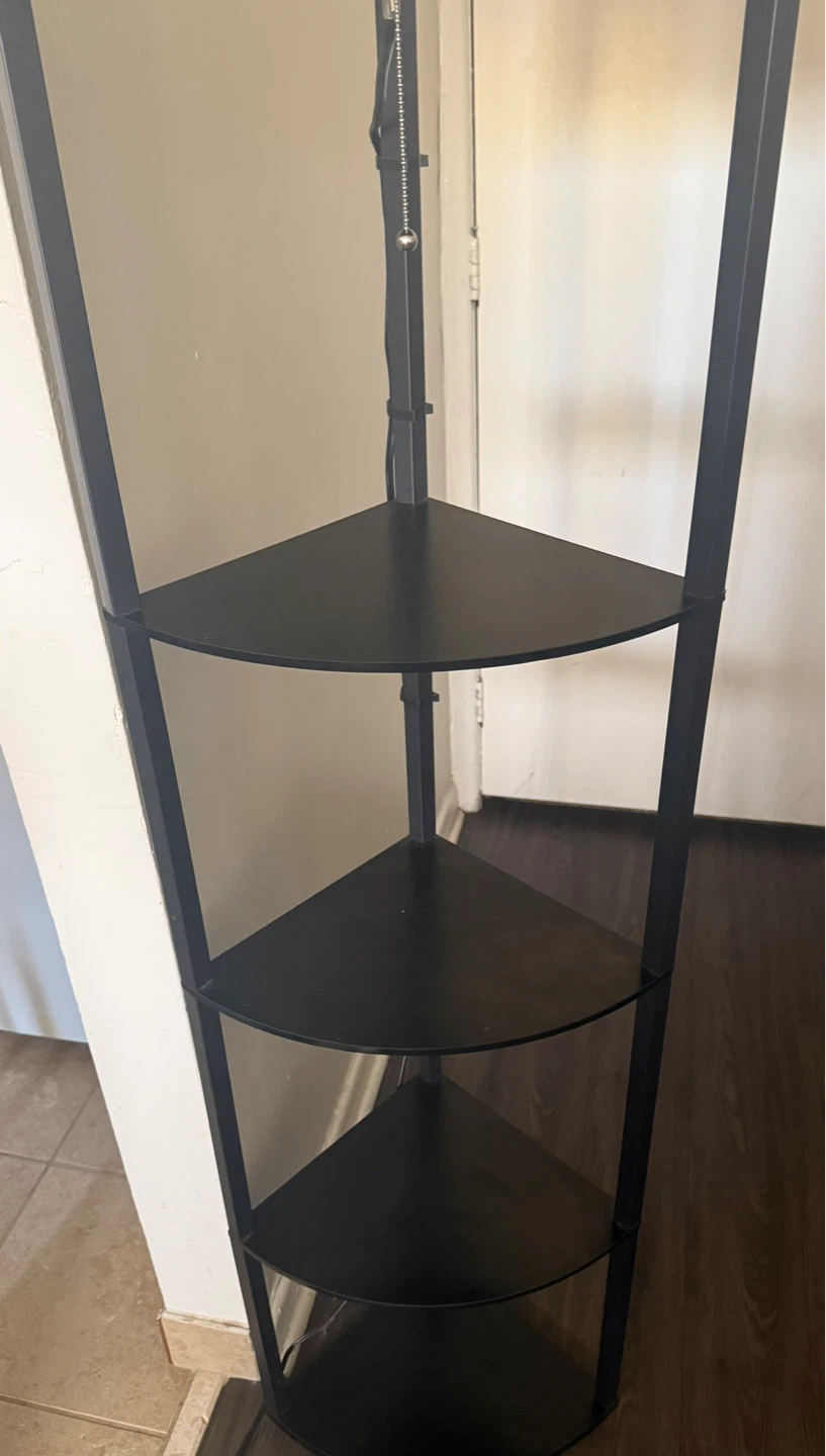Black Metal Corner Shelf Floor Lamp with White Shade - photo 3