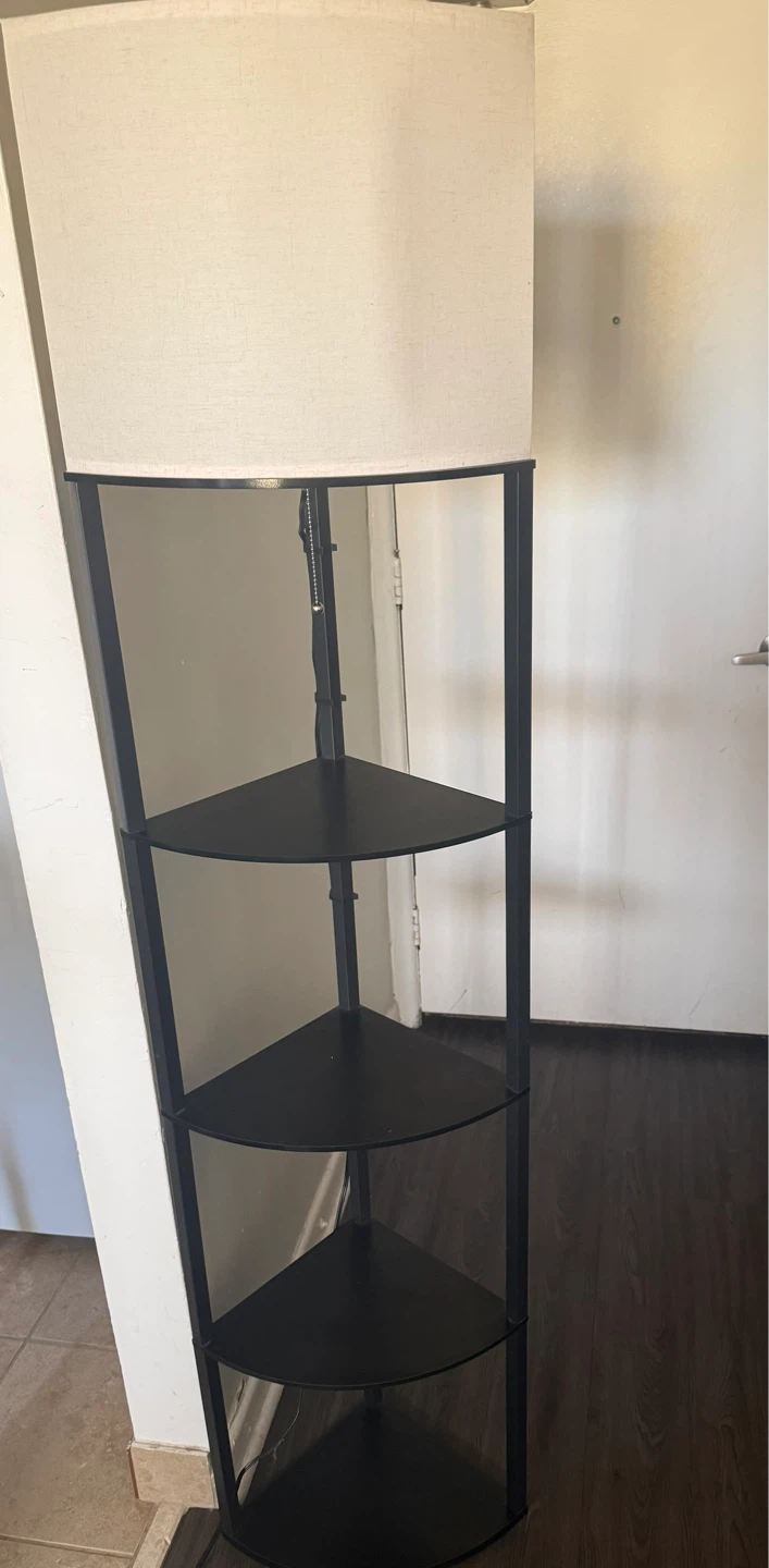 Black Metal Corner Shelf Floor Lamp with White Shade
