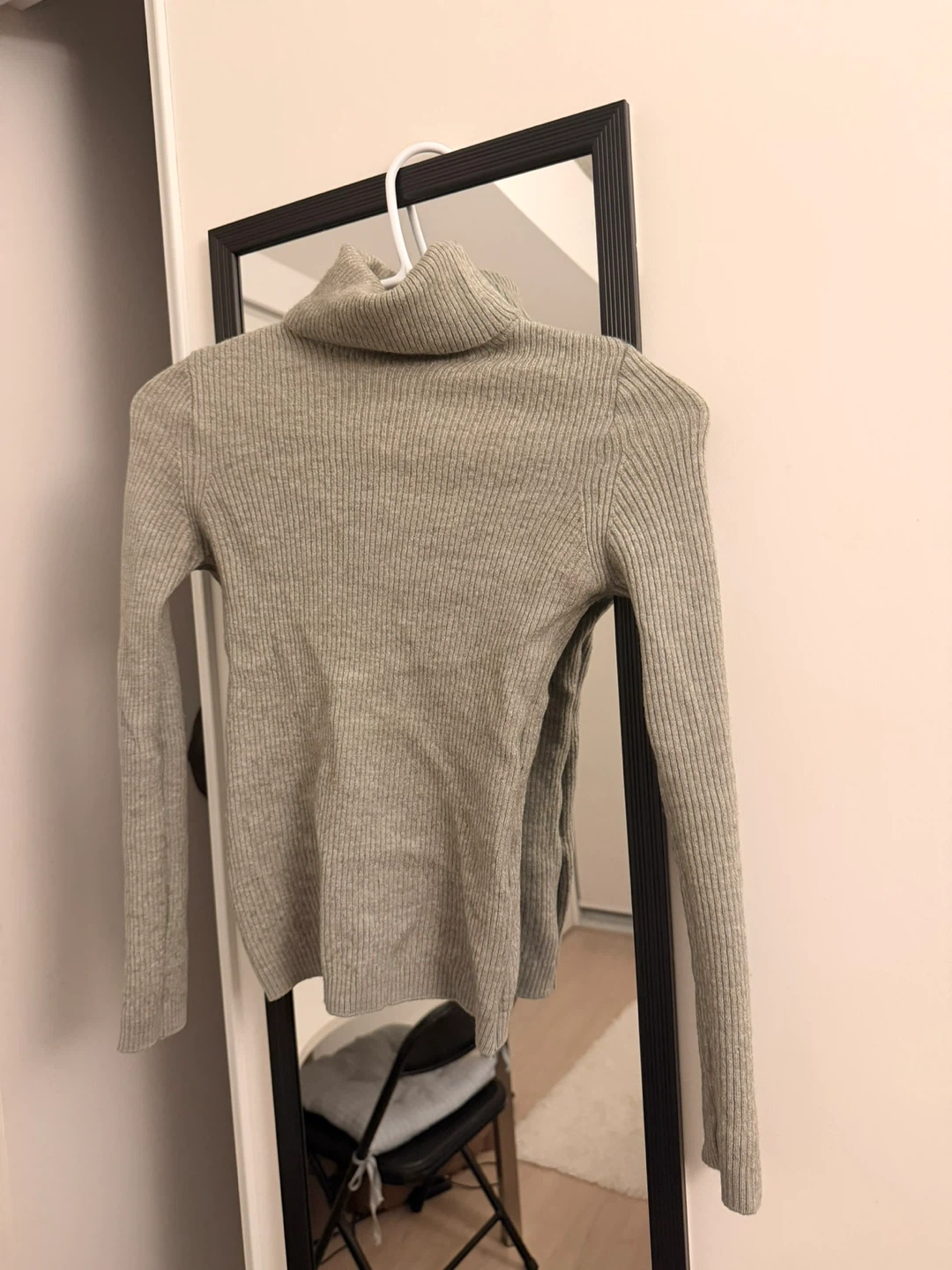 Grey Ribbed Turtleneck Sweater