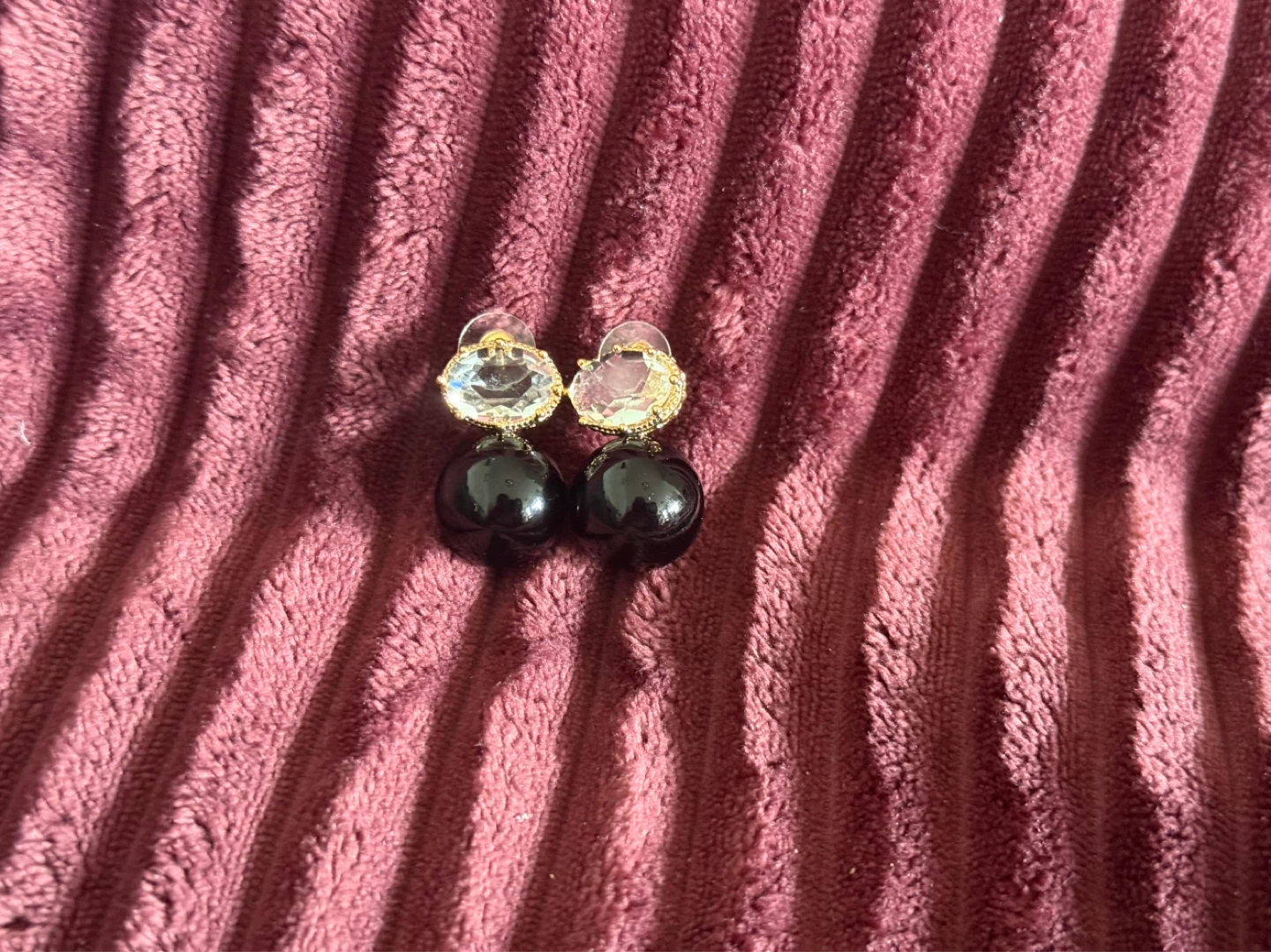 Black Ball and Clear Gem Drop Earrings