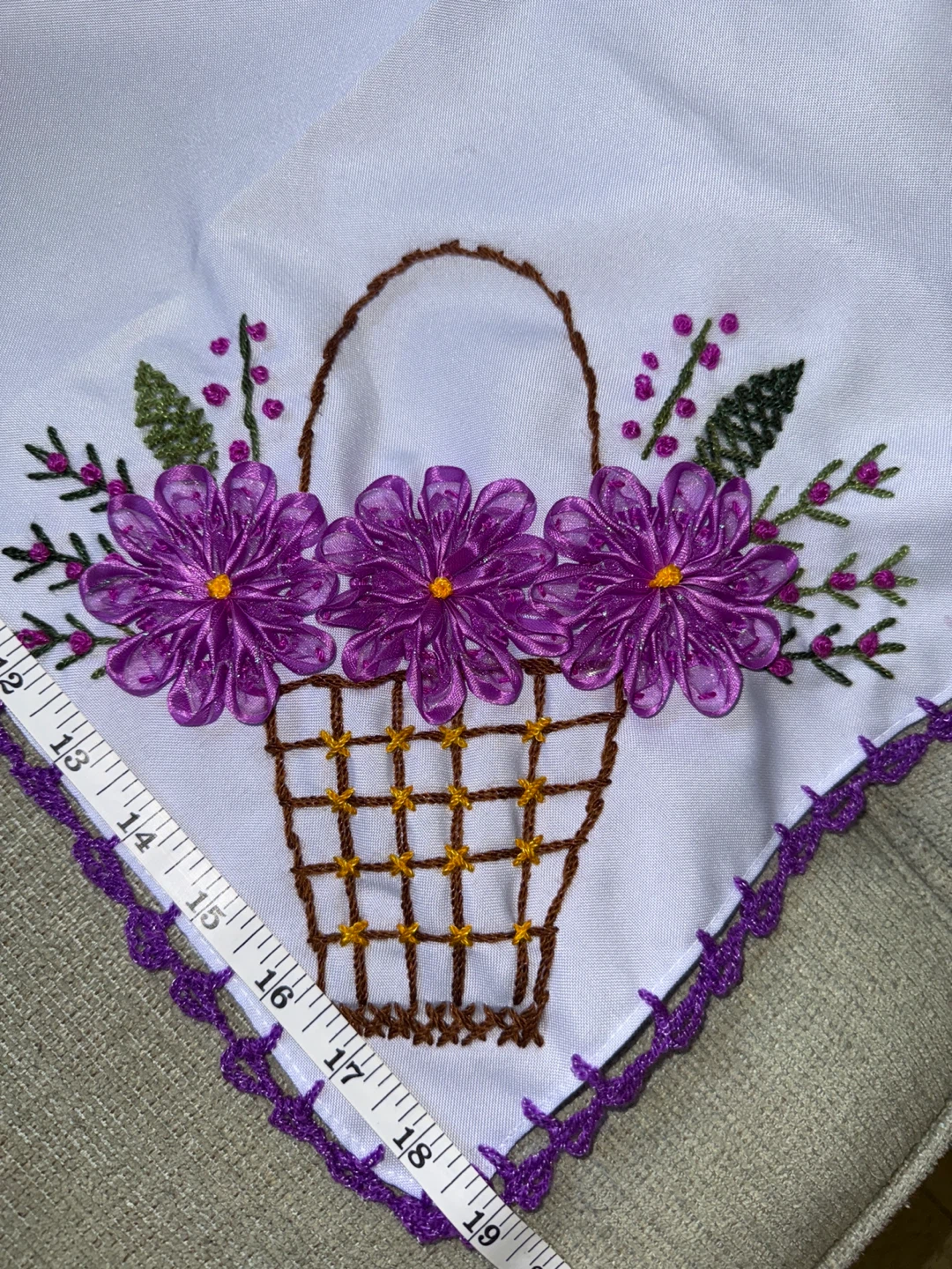 🌱Embroidered Handkerchief with Basket and Flowers - photo 2