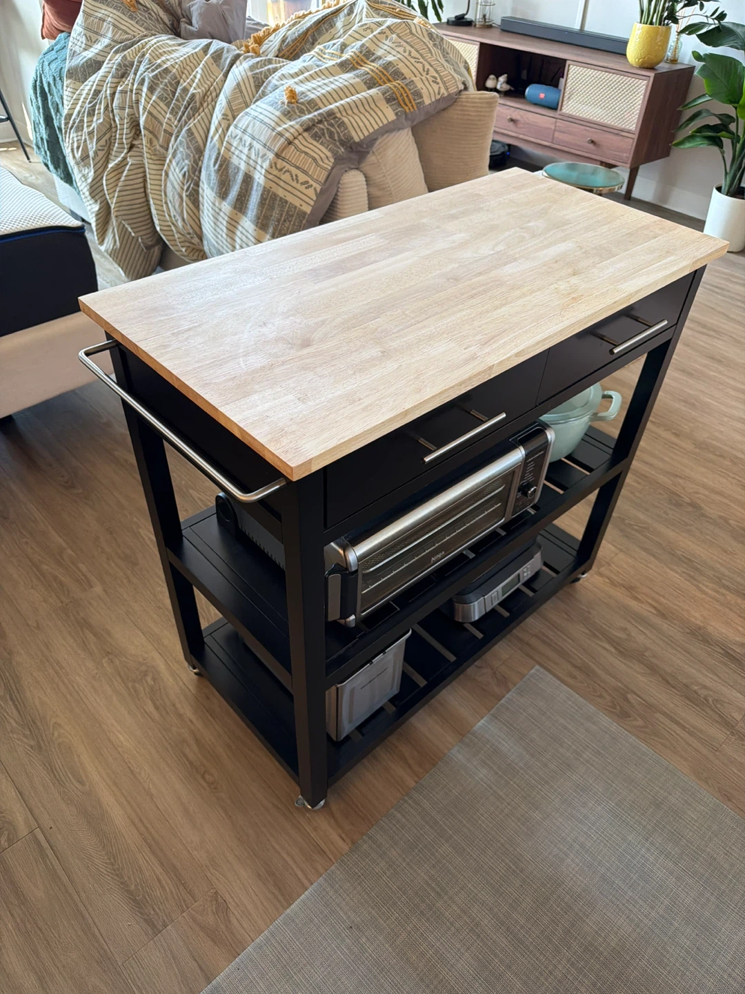 Black Kitchen Cart with Wood Top