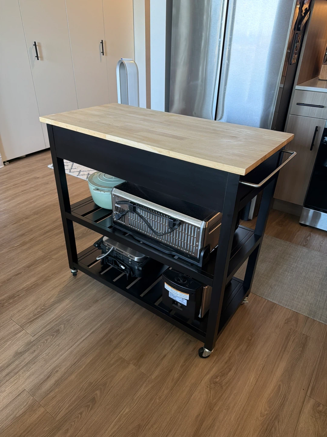 Black Kitchen Cart with Wood Top - photo 2