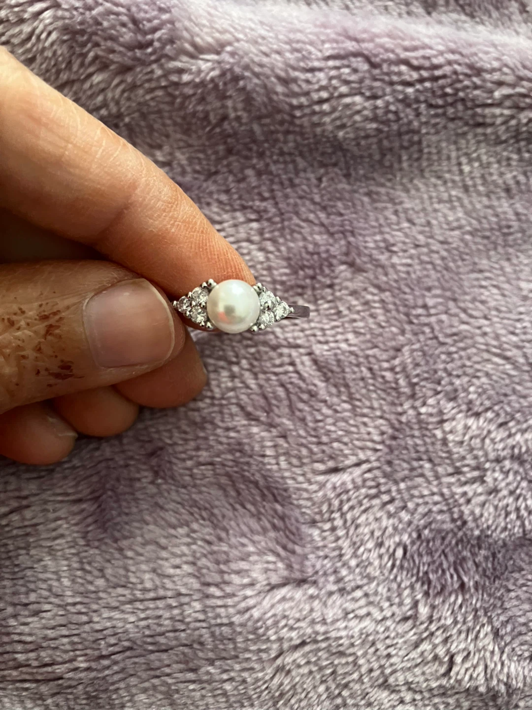 Sterling Silver Pearl and Cubic Zirconia Ring