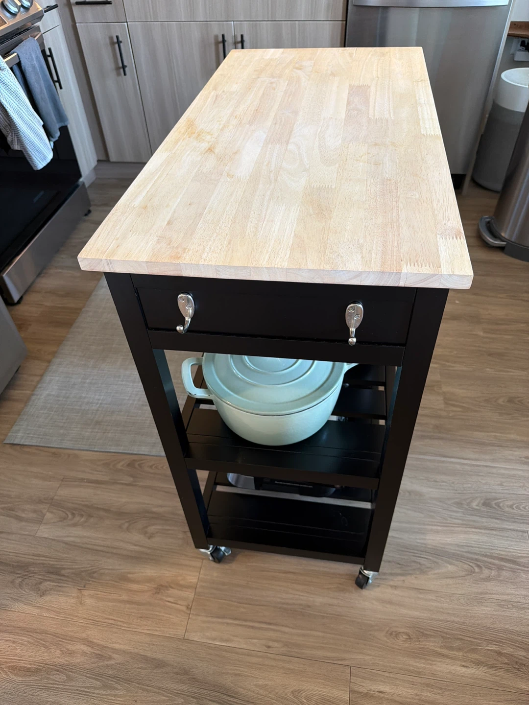 Black Kitchen Cart with Wood Top - photo 3