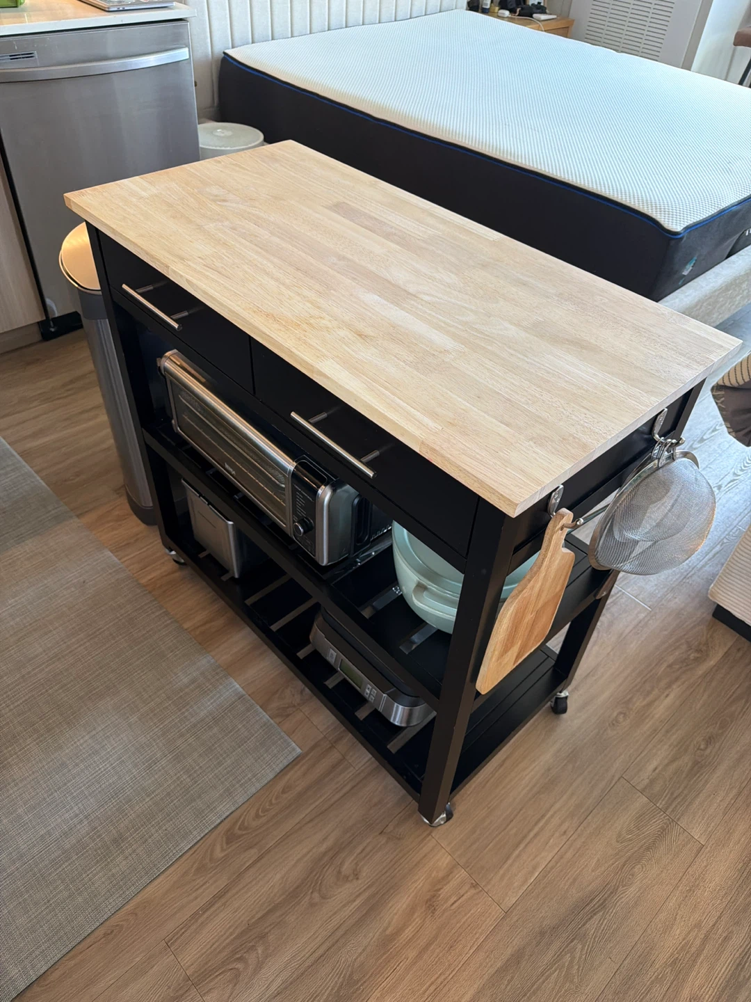 Black Kitchen Cart with Wood Top - photo 4