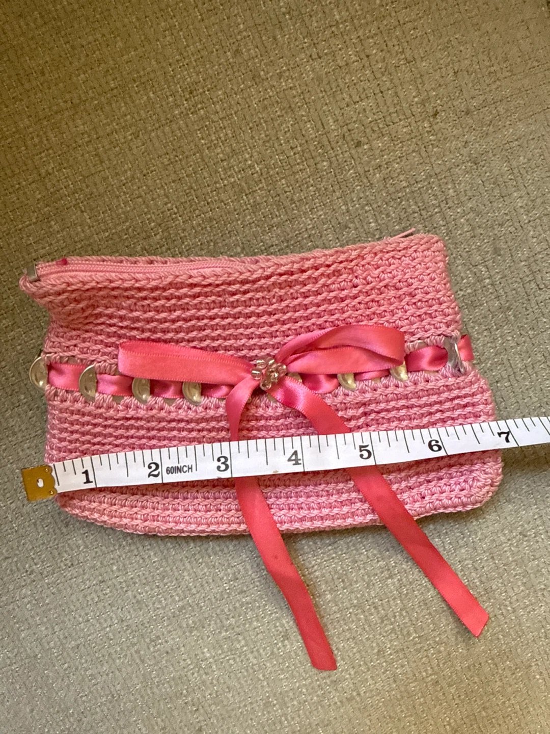 🌱Pink Crocheted Clutch with Ribbon & Ring Accent - photo 4