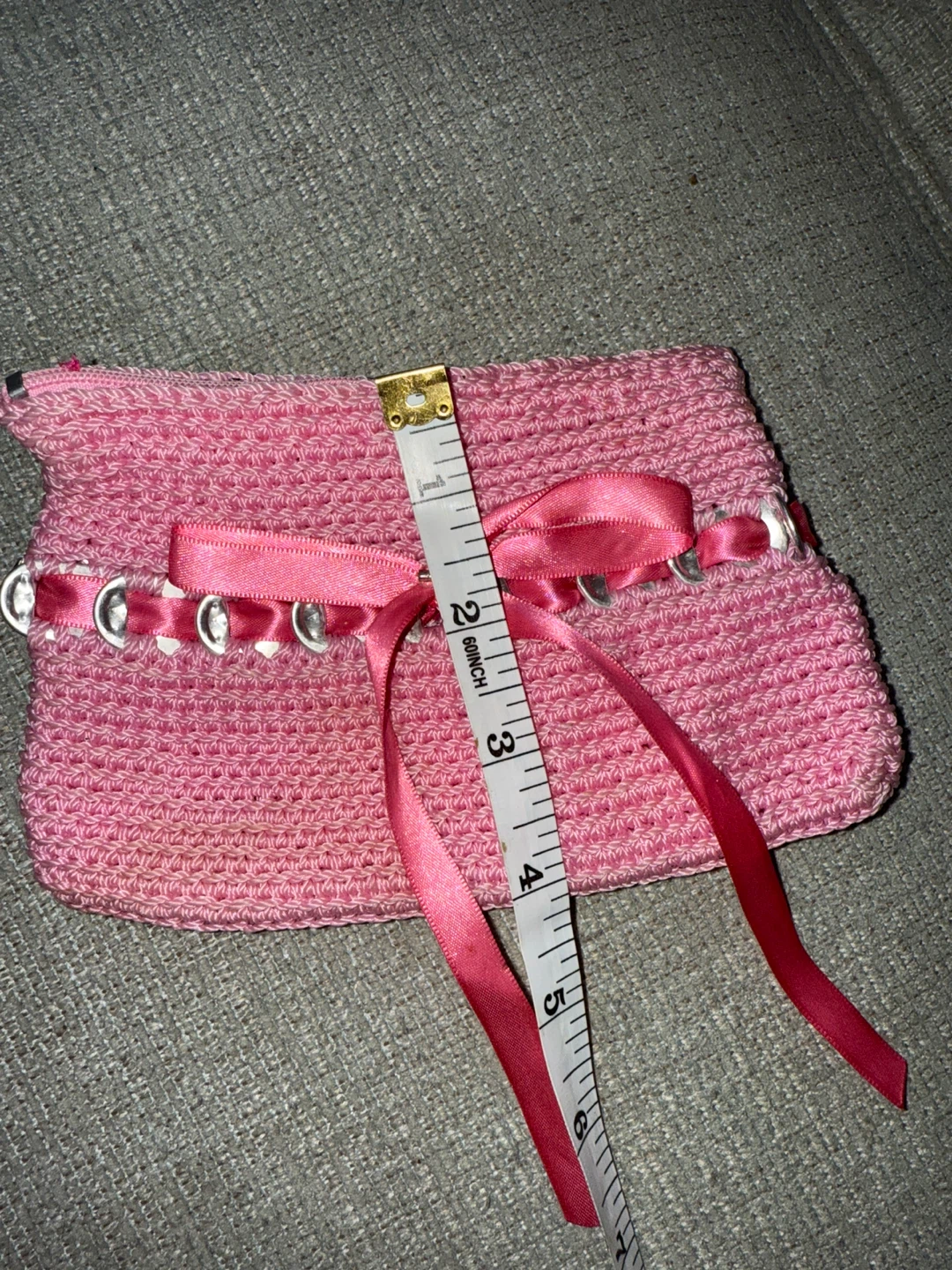 🌱Pink Crocheted Clutch with Ribbon & Ring Accent - photo 5