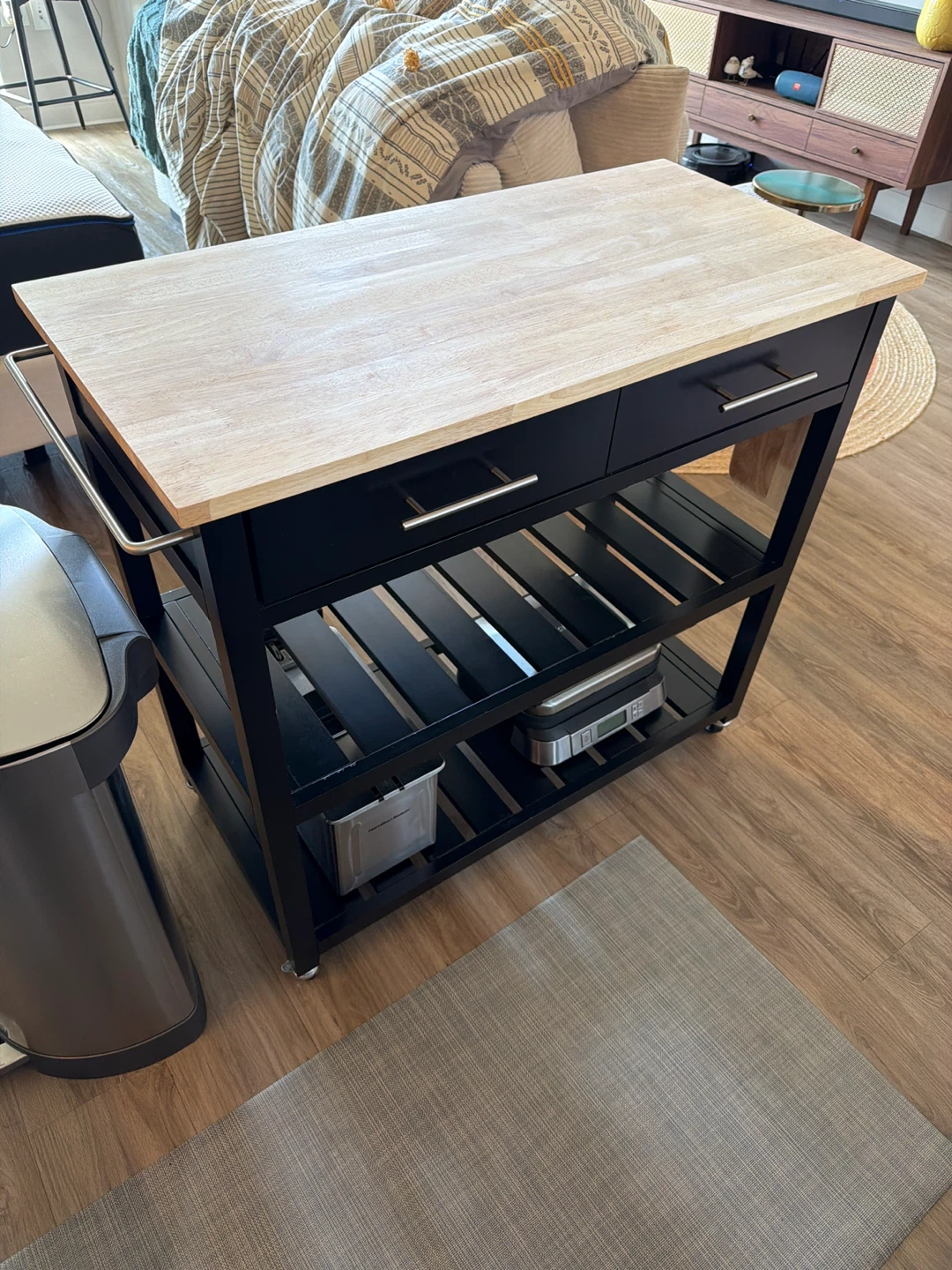 Black Kitchen Cart with Wood Top - photo 5