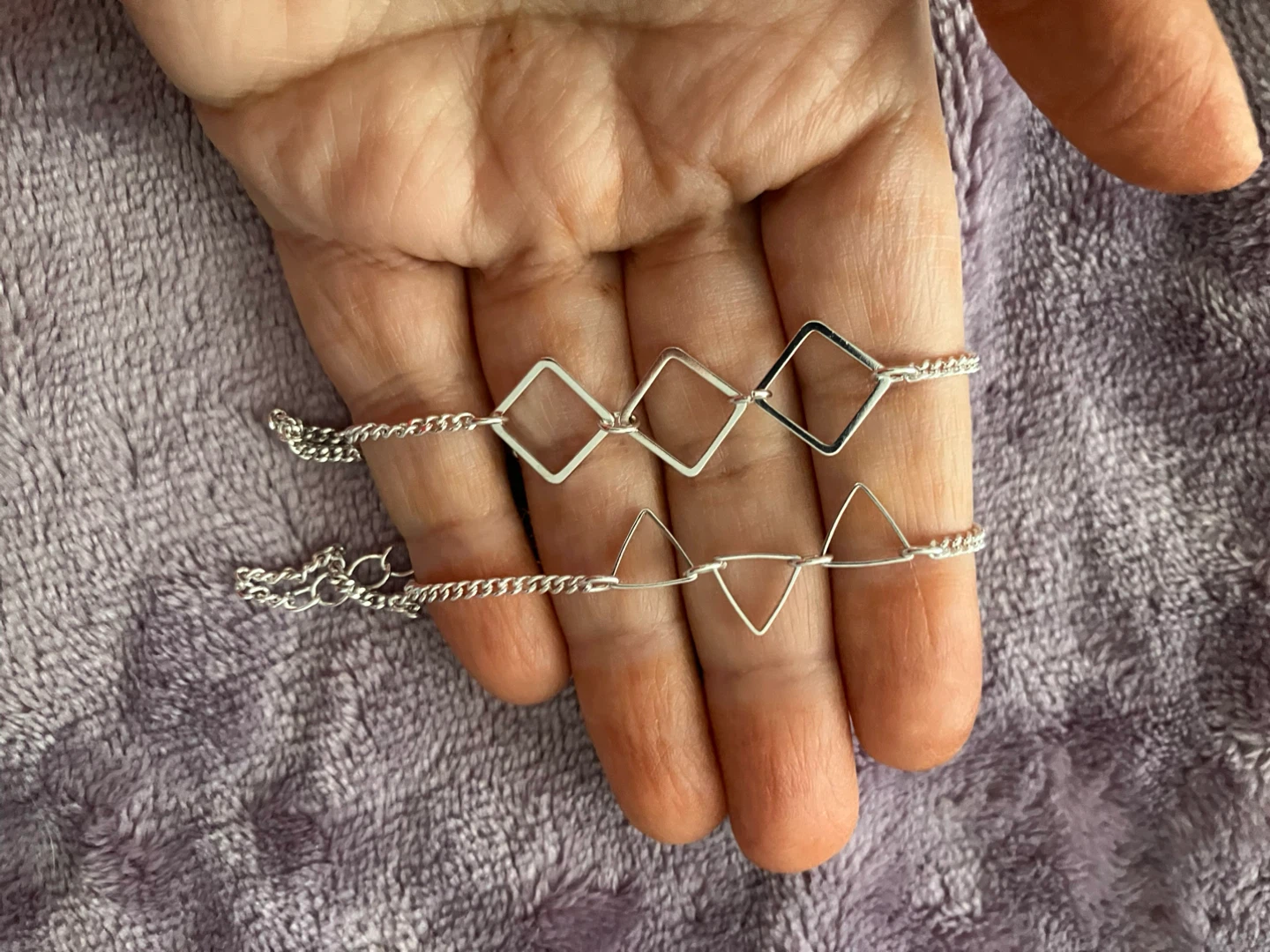 Set of 2 Silver Tone Charm Bracelets - Geometric Design