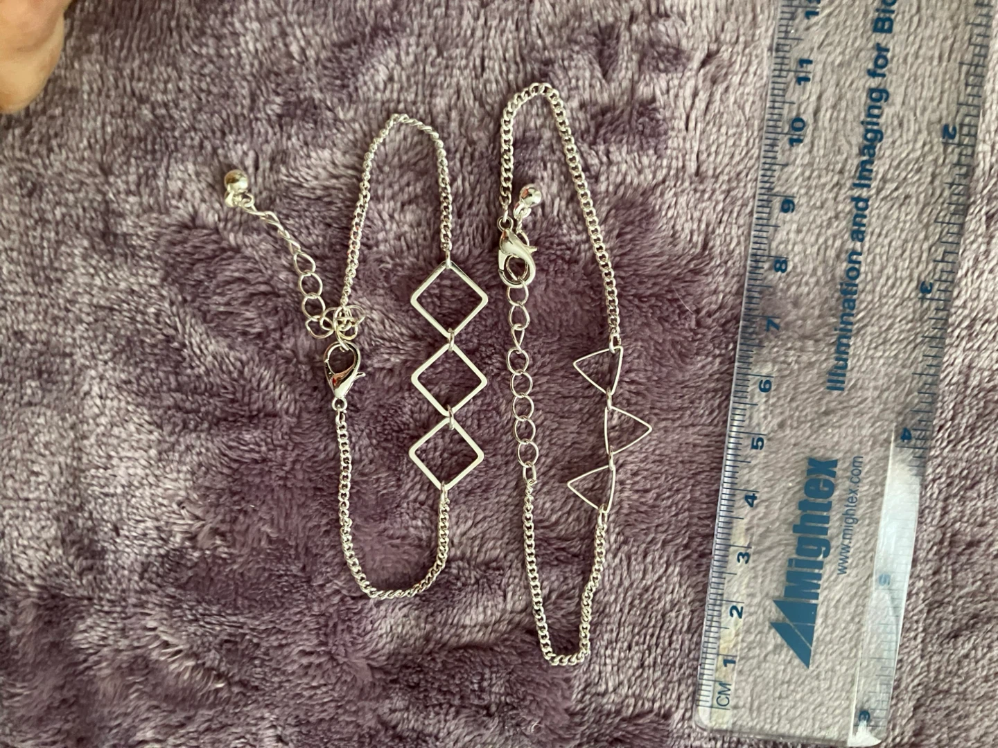 Set of 2 Silver Tone Charm Bracelets - Geometric Design - photo 2