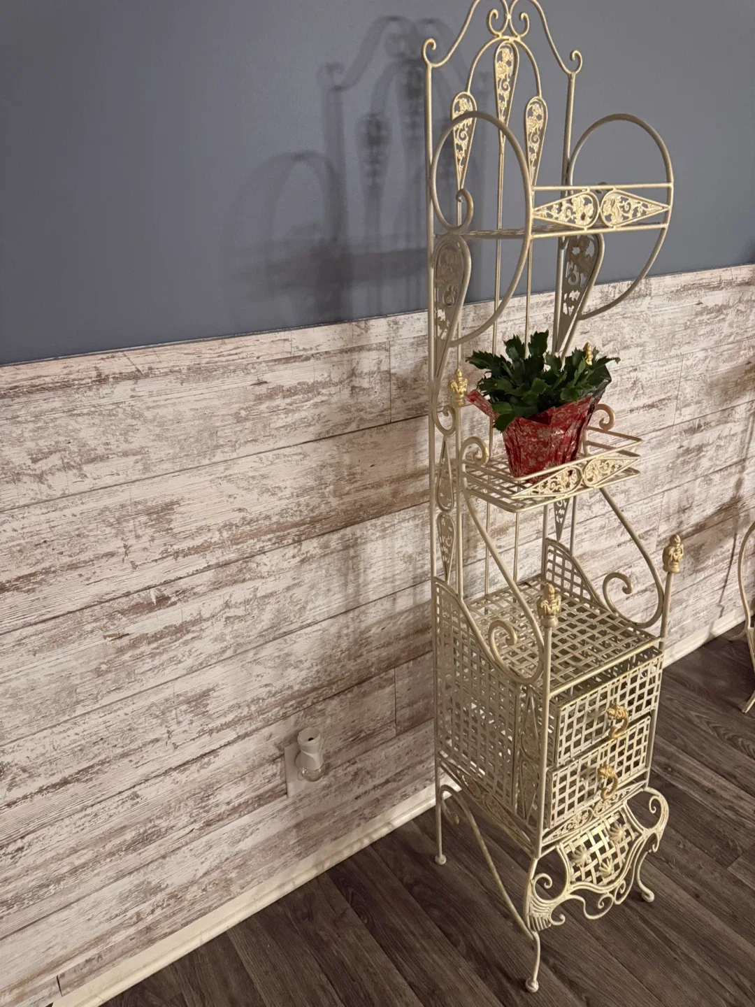 Ornate White Metal Shelf Unit with Drawers - photo 2