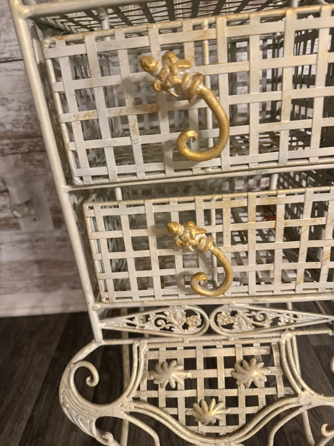 Ornate White Metal Shelf Unit with Drawers - photo 3