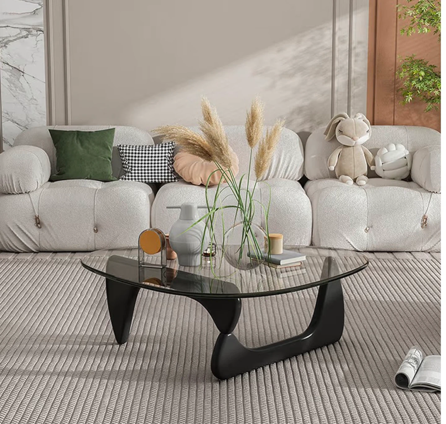 Noguchi style Black & Glass Coffee Table