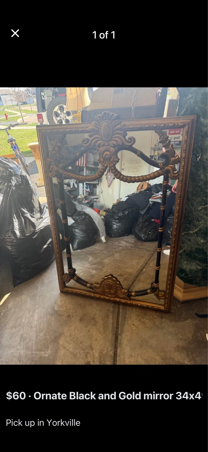 Ornate Black and Gold Mirror - 34x4