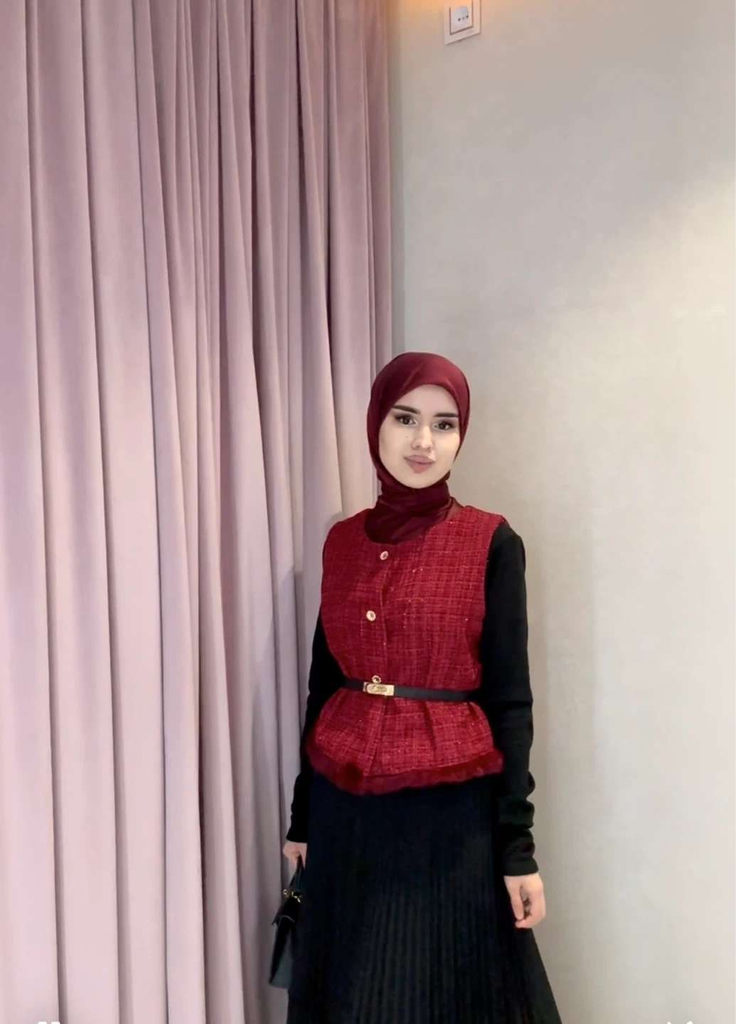 Red Tweed Vest with Faux Fur Trim