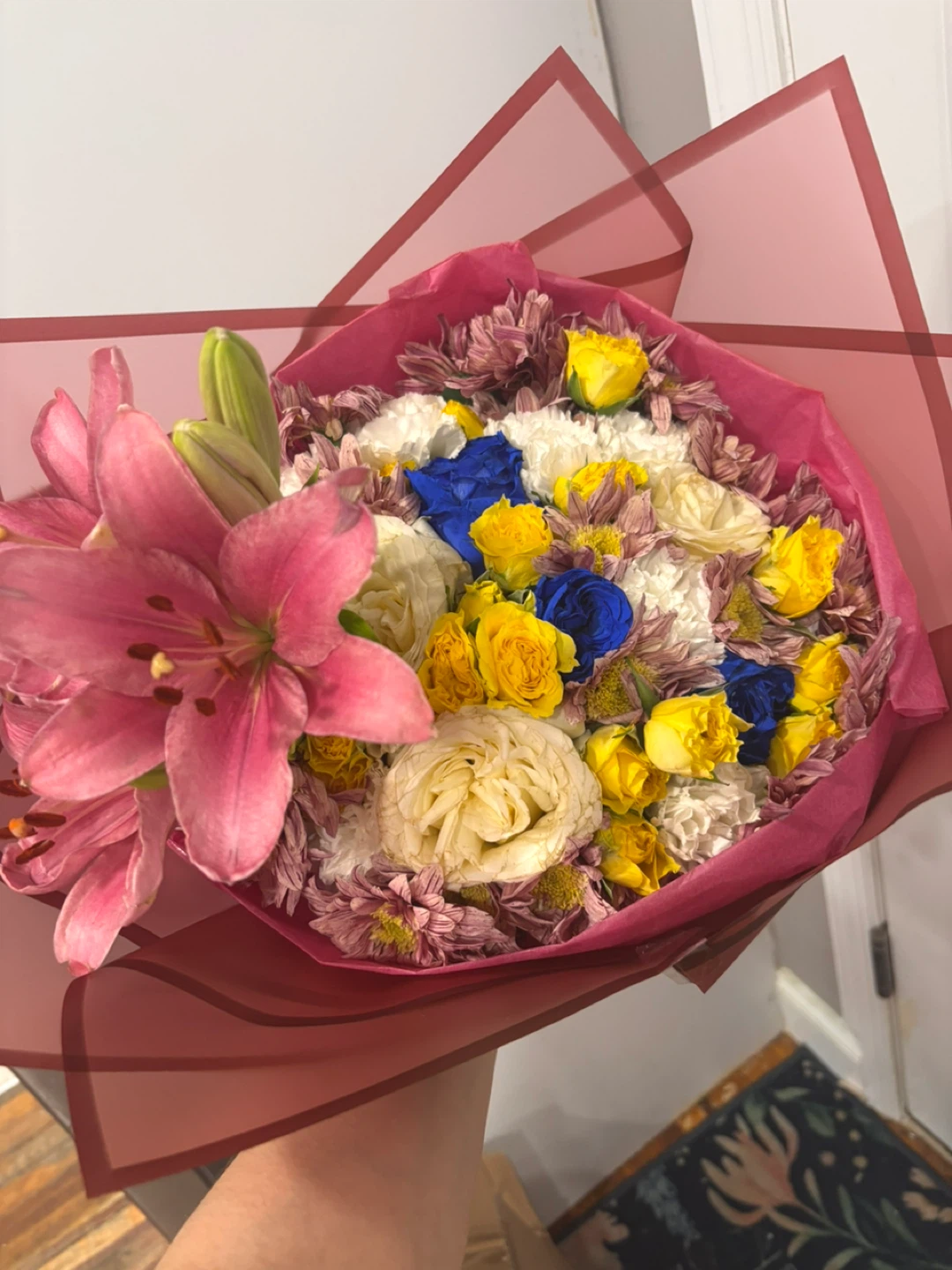 Mixed Flower Bouquet with Lily, Roses, and Chrysanthemums