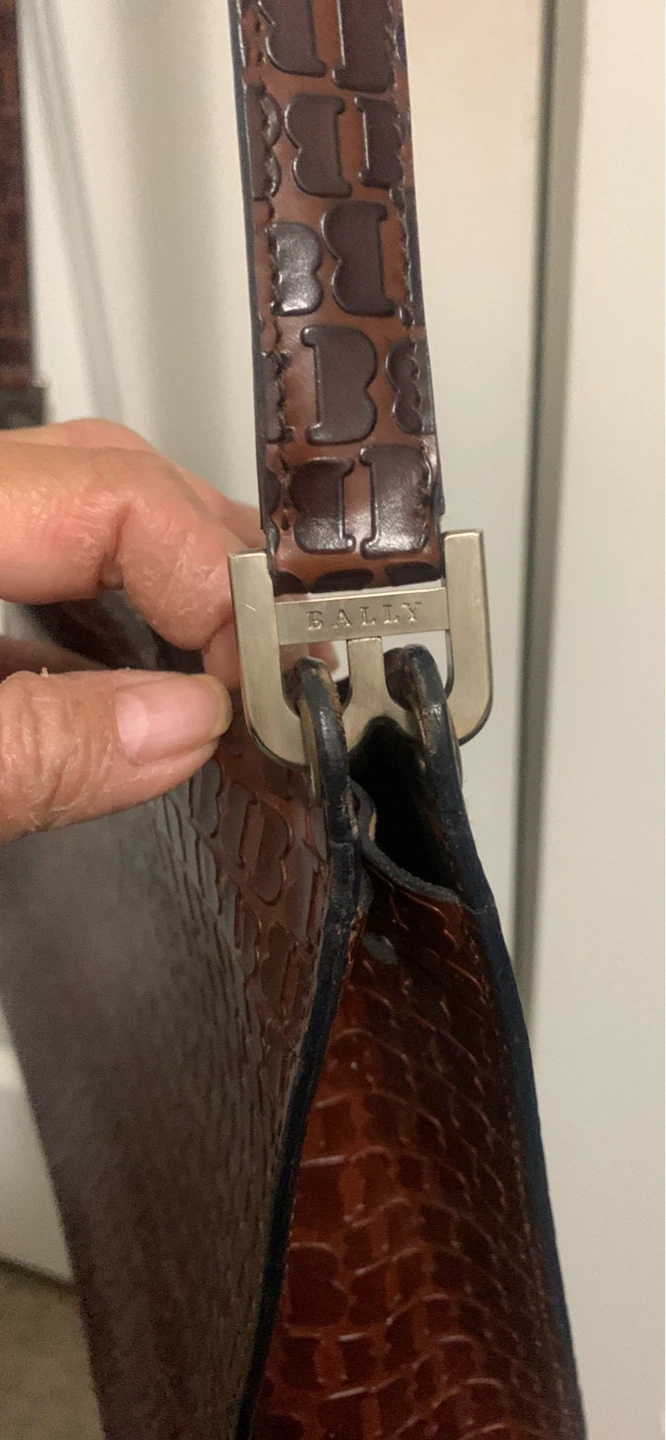 Authentic Bally Brown Embossed Leather Shoulder Bag