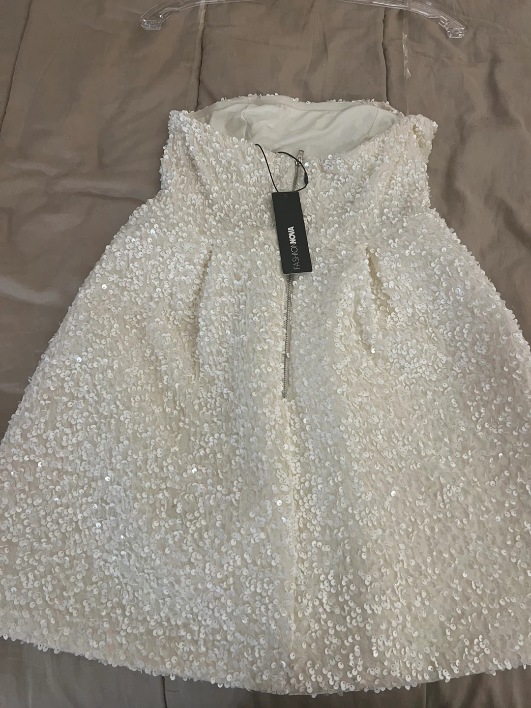 Fashion Nova Katrina Sequin Mini Dress - Ivory - Size S - photo 2
