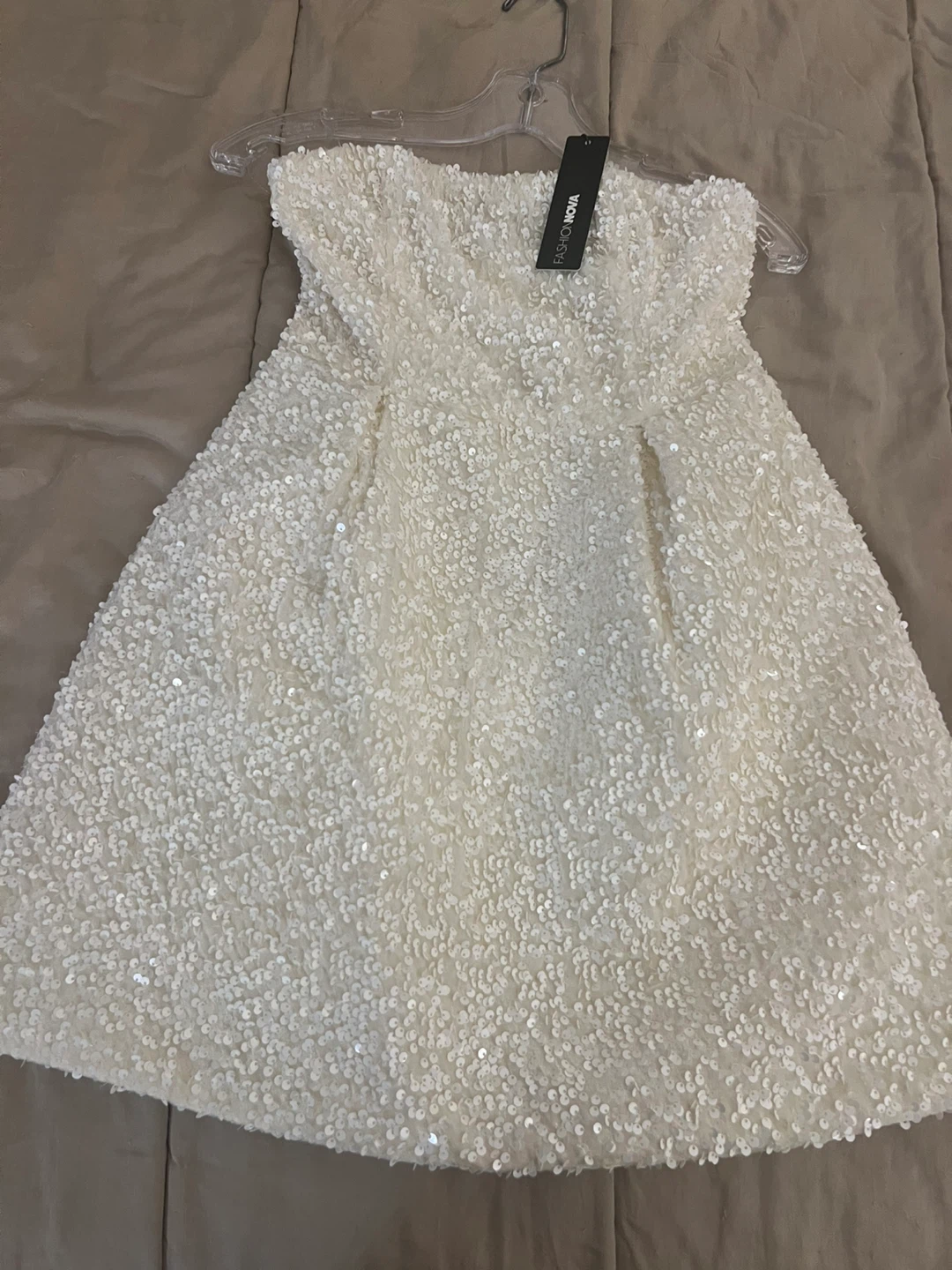 Fashion Nova Katrina Sequin Mini Dress - Ivory - Size S