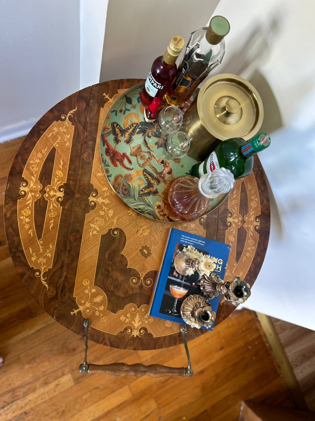 Gilded Age Antique Bar Cart / Tea Trolley -Ornate Wood Inlay - photo 2