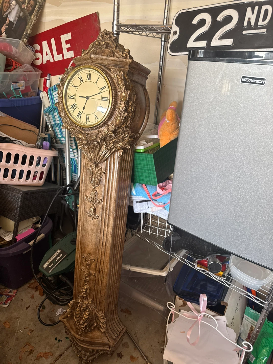 Antique Grandfather Clock with Ornate Gold Finish