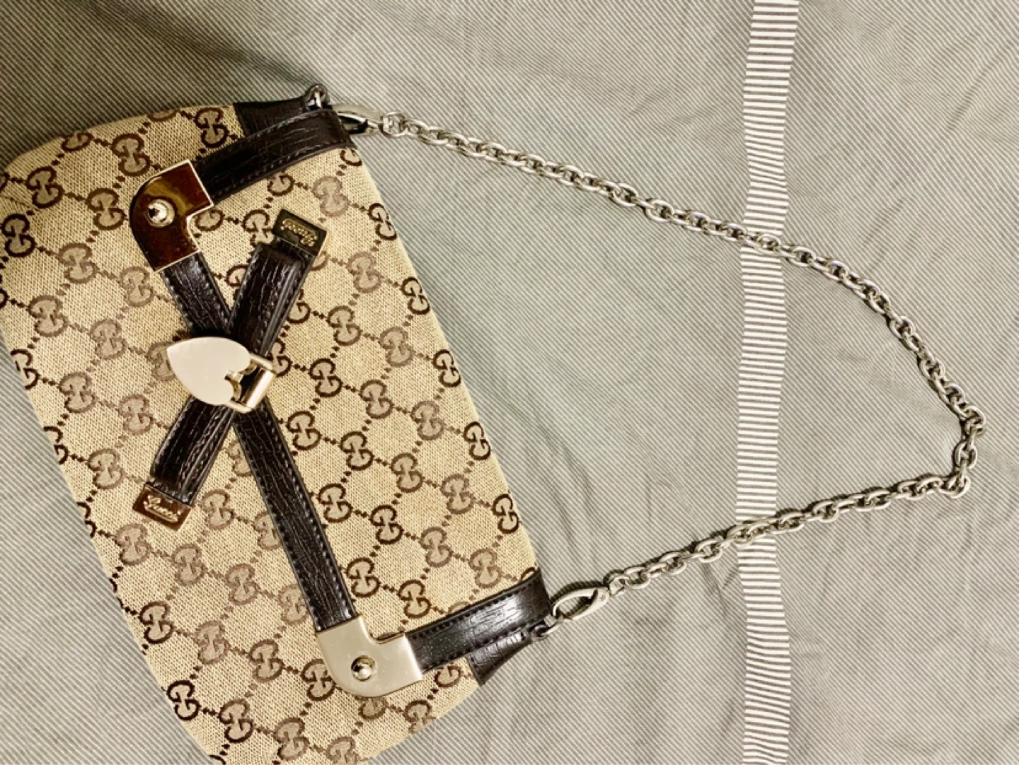 Gucci Monogram Canvas Chain Shoulder Bag with Dust Bag