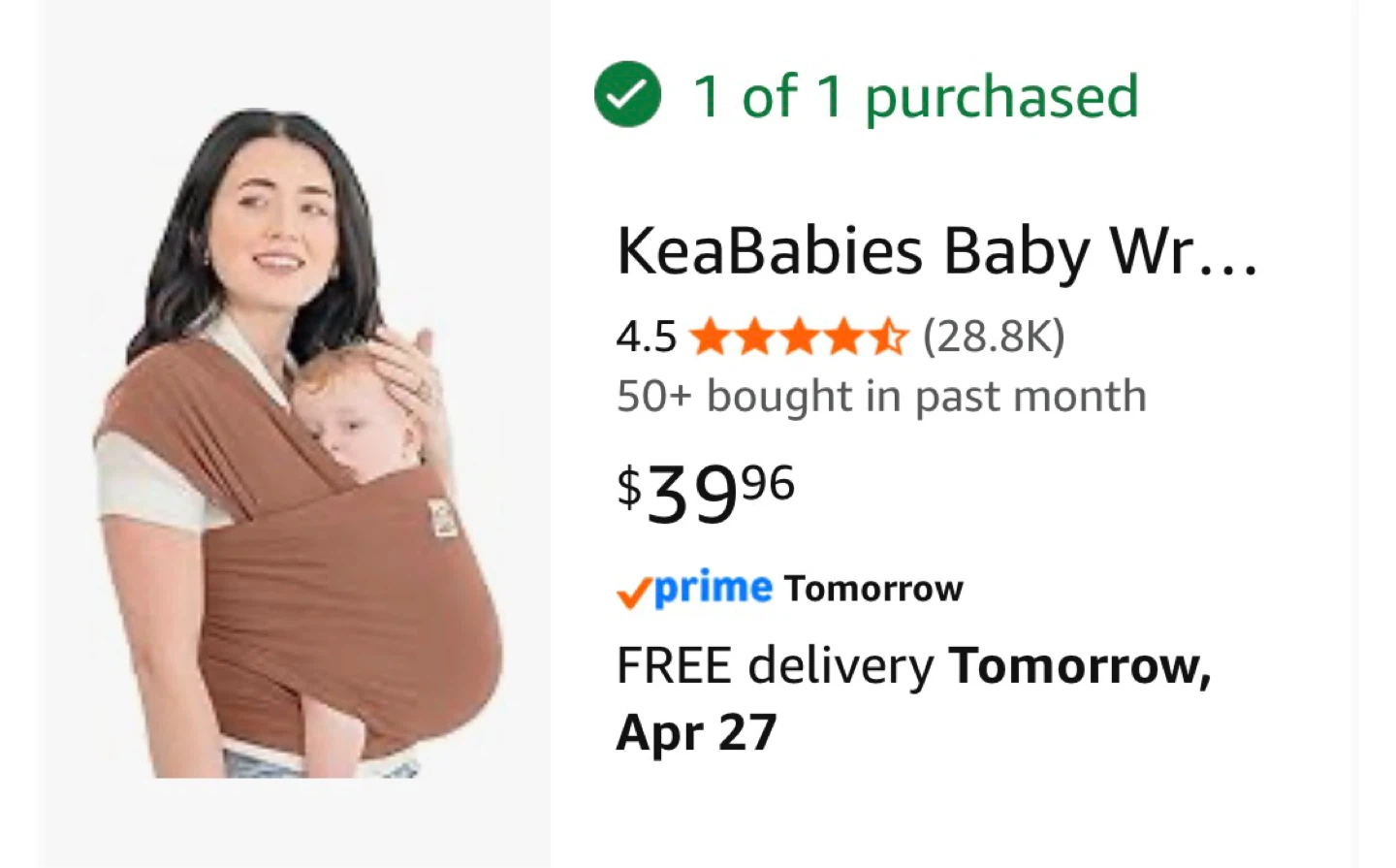 KeaBabies Baby Wrap Carrier - Rust - photo 2