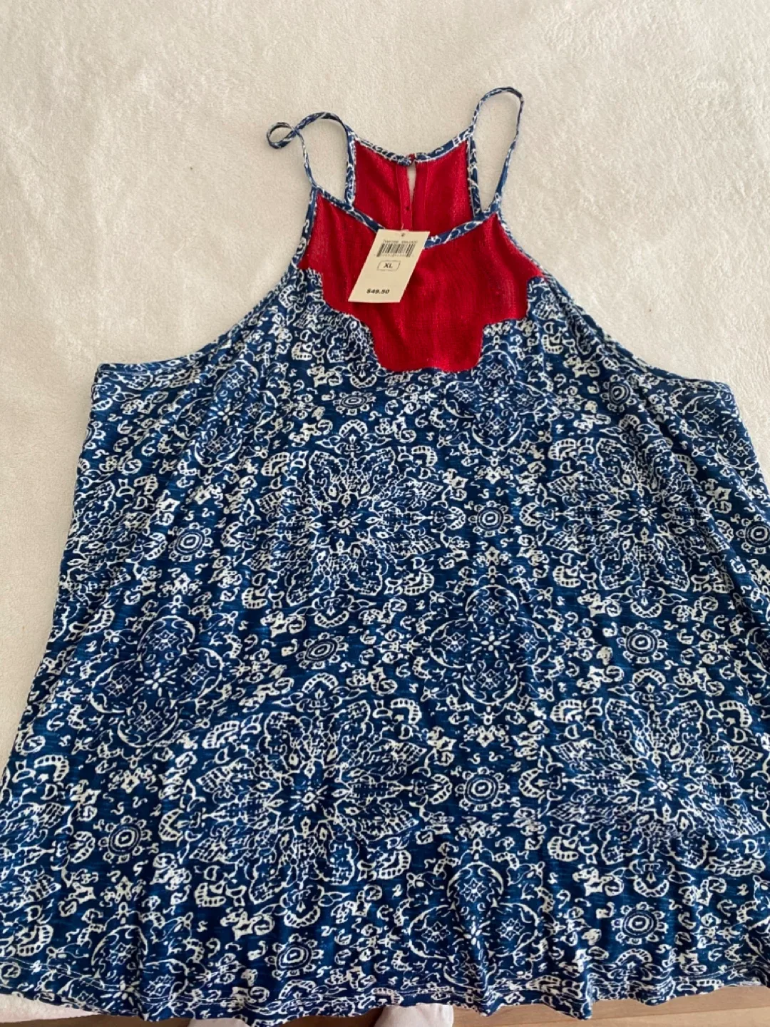 Lucky Brand Tank Top Blue White Paisley Red XL