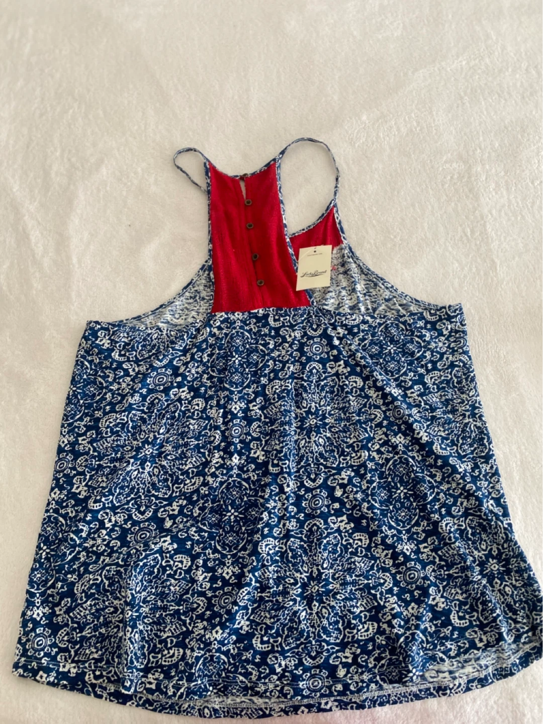 Lucky Brand Tank Top Blue White Paisley Red XL - photo 2